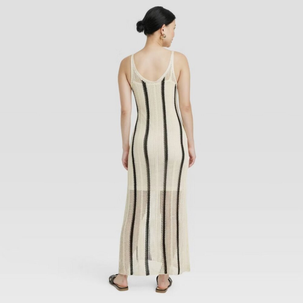 Women's Open Work Maxi Sundress - A New Day Cream/Black Striped S - Picture 3 of 4